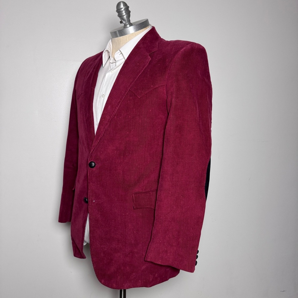 Sheplers Blazer Mens 42L Burgundy Solid Corduroy Western Elbow Patches